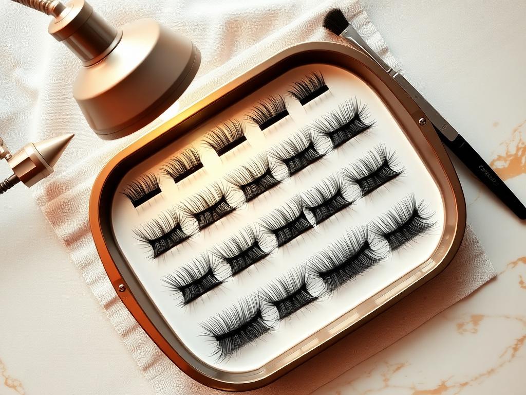 Lash tray with curls and lengths laid out for mapping